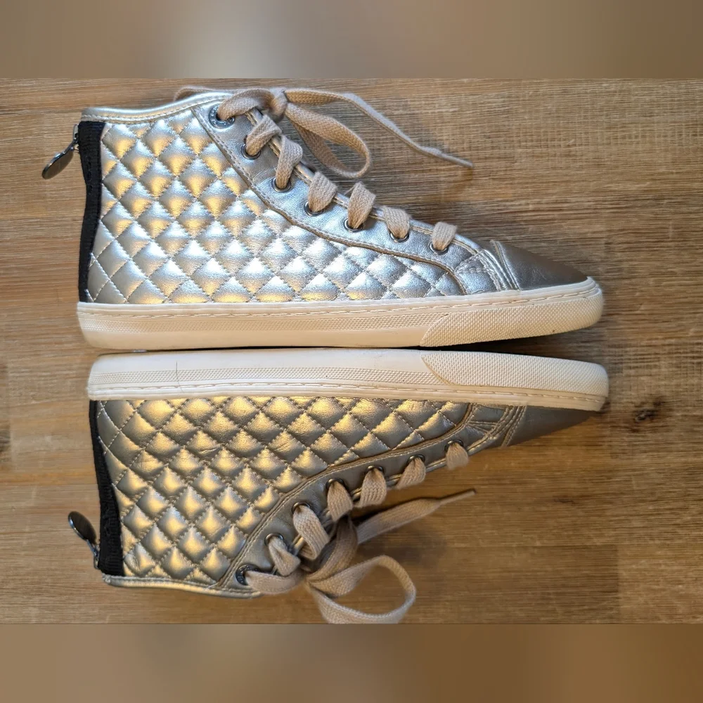 GEOX RESPIRA New Club High Top Boots Quilted Sneakers in Champagne Gold Size 7